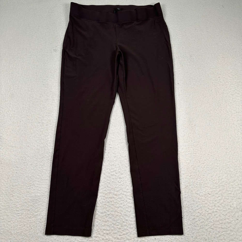 Eileen Fisher Pants Women Large Washable Stretch Crepe Slim Straight‎ Brown USA